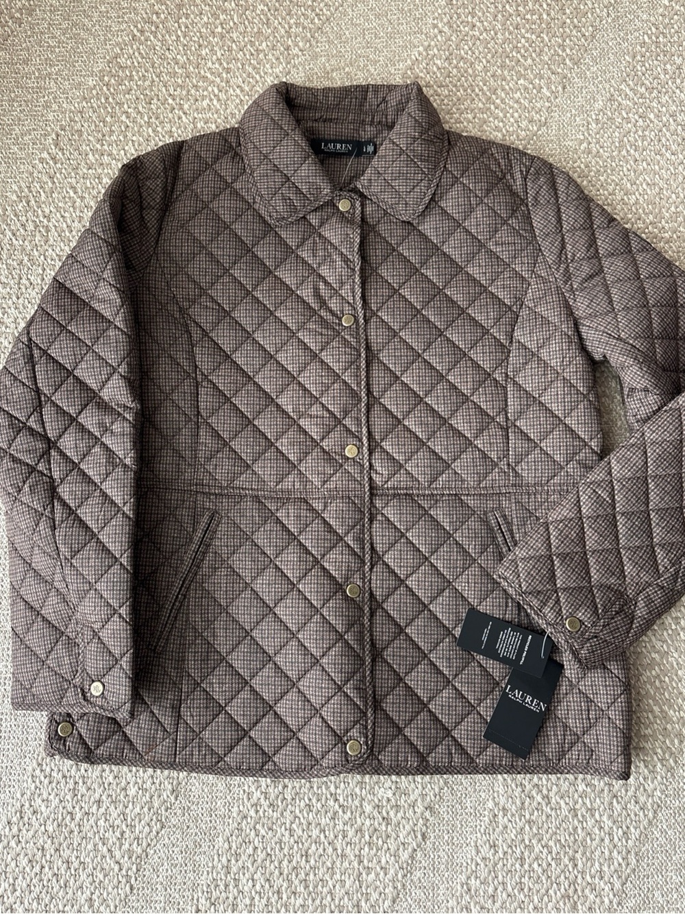 NWT Lauren Ralph Lauren Quilted Brown Plaid Jacket Sz Large. Retail $170.